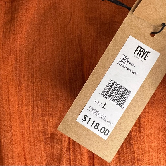 NWT Frye Womens Top Size Large Split Neck Smocked Waist Short Sleeve Orange Rust - Picture 2 of 12